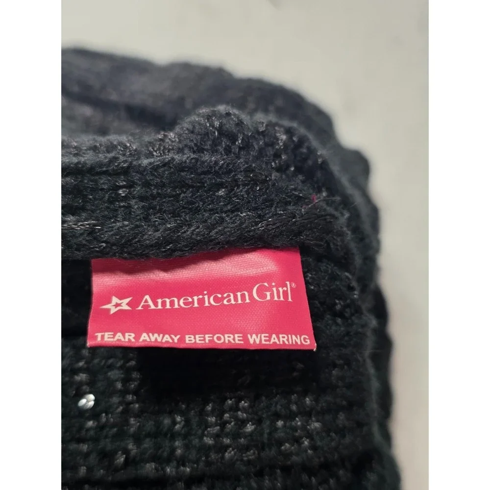 American‎ Girl Hat Black White Knit Girls Winter Logo One Size